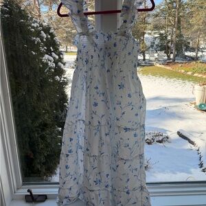 Hill House White Dress with Blue Floral Pattern XXL EUC